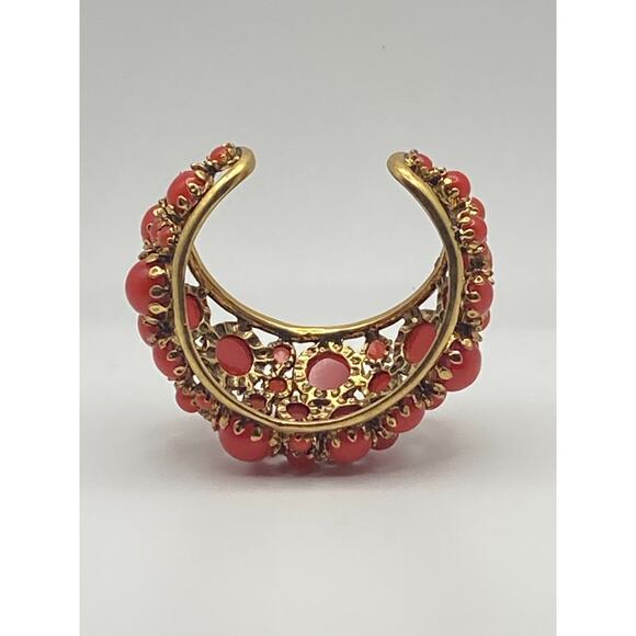 Zara Gold Tone Reddish/Orange Resin Stones Bold Statement Cuff Bracelet READ - Picture 11 of 13